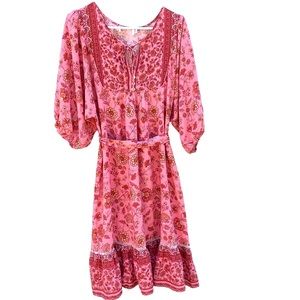 Princess Polly Womens size 10 floral pink puff sleeve prairie spring dress